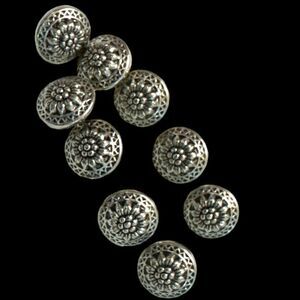Vintage 1/4” floral button lot of 9 matte silver buttons